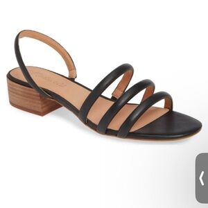 Madewell Addie Black Leather Slingback Low Block Heel Strappy Sandals - 7.5